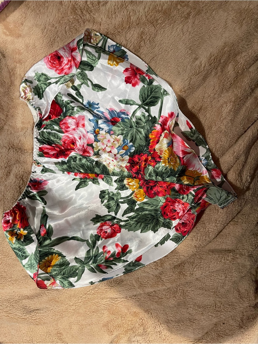Vintage Floral Satin Camisole - White with Red, Green & Yellow